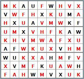jeux N°11 - 5 sol sudoku lettres E311582-AFHKMUVWX - niveau difficile